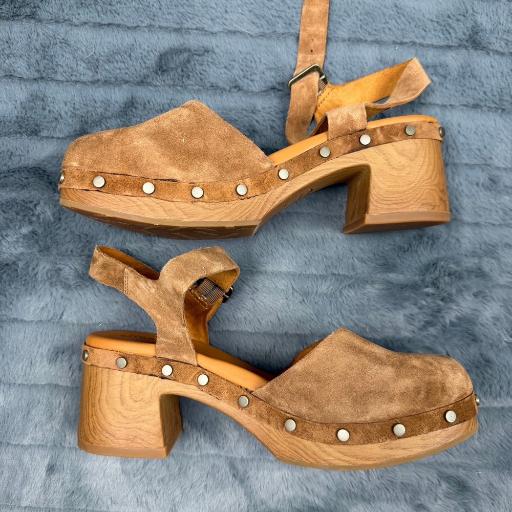 Kork-Ease Brown Suede Studded Platform Clogs Block Heel Sandals KE0027002 9M - Picture 2 of 10